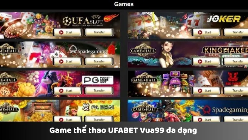 Game thể thao UFABET Vua99 đa dạng 